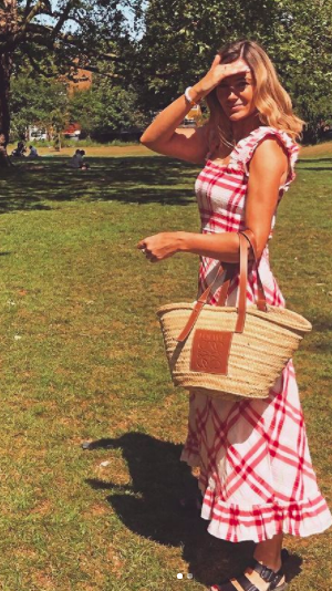 Ganni Seersucker Red Check Maxi Dress