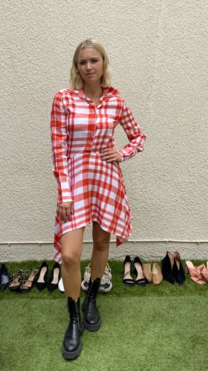 Stella McCartney Red White Plaid Trapeze Hem Shirt Dress