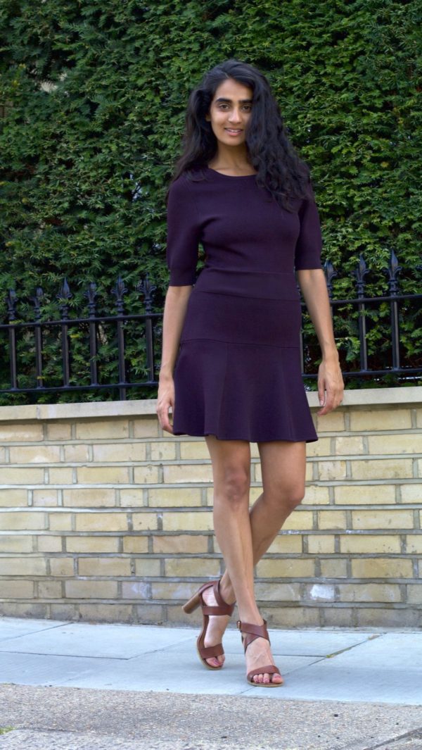 A-Line elbow sleeve knit black dress