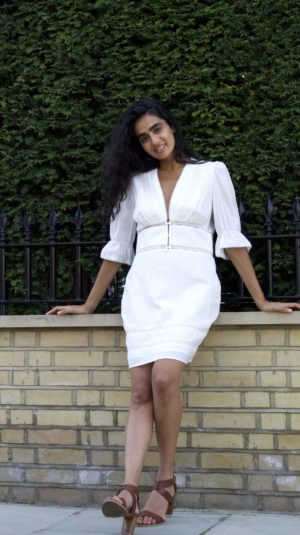 Reformation White Embroidered Plunging Dress