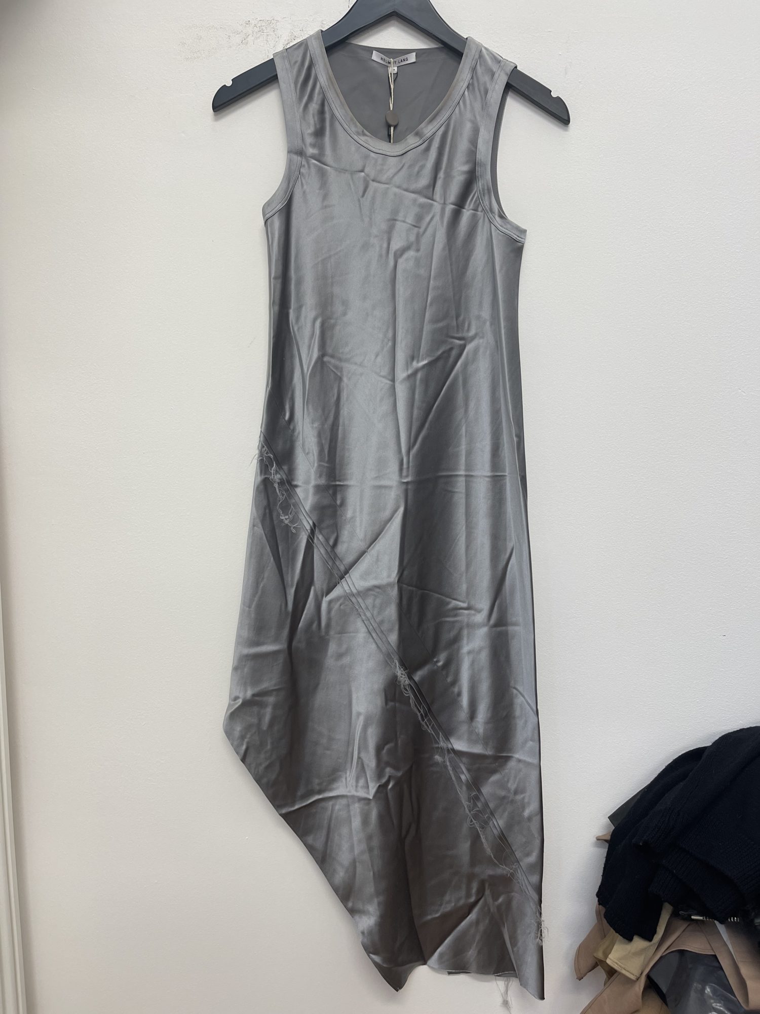 Helmut Lang asymmetric hem silver midi dress – StyleSwap