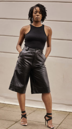Ganni Leather bermuda shorts with contrast stitching