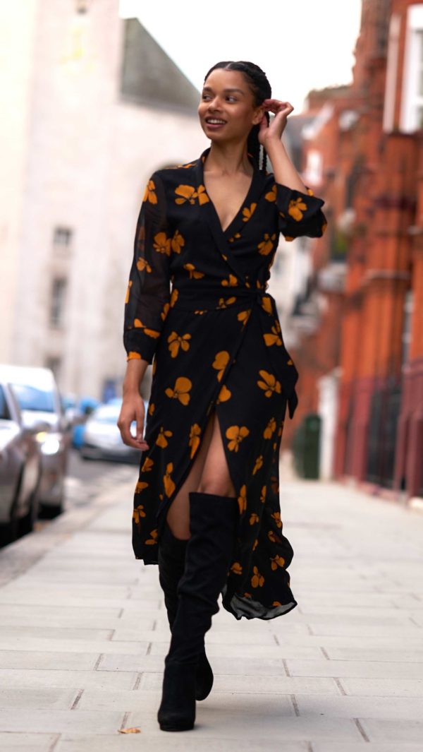 Ganni orange wrap dress outlet