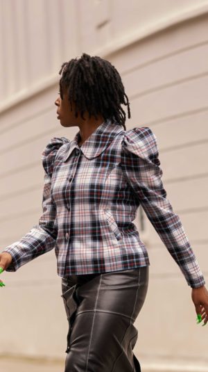 Puff sleeve checked jacket