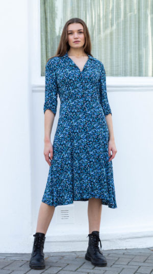 Claudie Pierlot A-line Button-Up Ditsy Floral Midi Dress