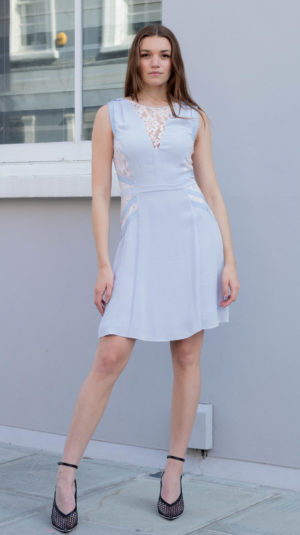 Sleeveless Pastel Blue and Lace A-Line mini Dress