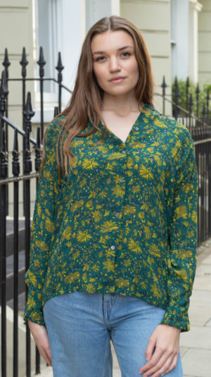 Soeur Green Long Sleeved Floral Blouse