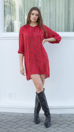 Tucker Button Up Balloon-Sleeved Mini Dress