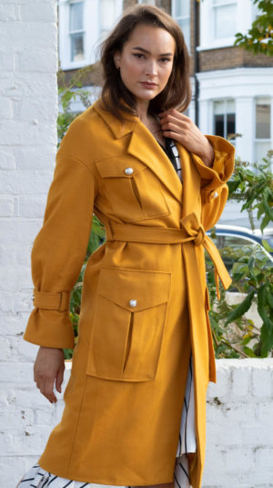Mother of Pearl mustard yellow belted coat