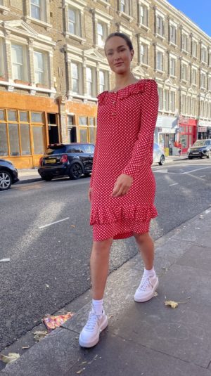 Balenciaga x El Corte Ingles red polka dot dress