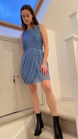 Maje blue mini dress with drape detail