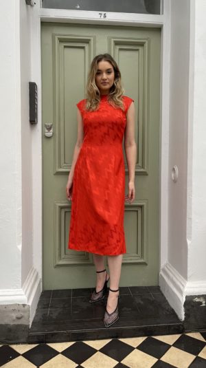 Christopher Kane red cap sleeved midi dress