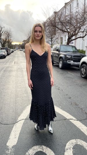 De La Vali strappy polkadot midi dress