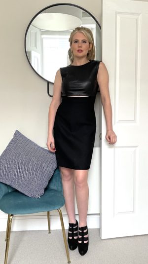 Peridot London half leather half silk black mini dress