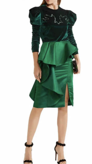 Johanna Ortiz Green Ruffle Skirt