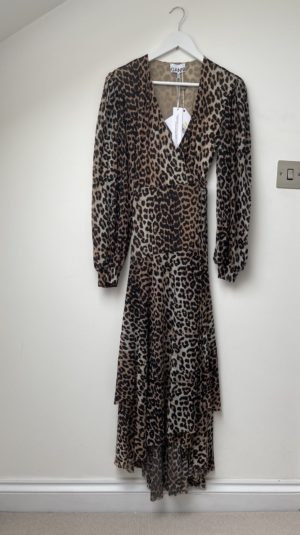 Ganni Leopard Print Wrap Dress