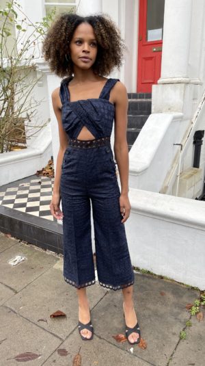 Self-Portrait Blue Off The Shoulder Lace Jumpsuit