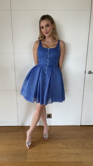 Maje Blue Mesh Skater Dress