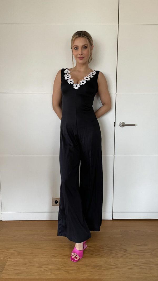 MylaBlackFloralAppliqueJumpsuit