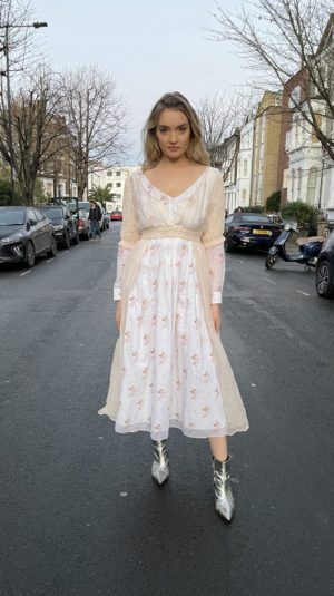 Emilia Wickstead Maxi Floral Dress With Mesh Cape