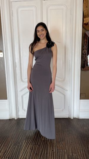 Veloudakis Collection Maxi Dress Grey One Shoulder