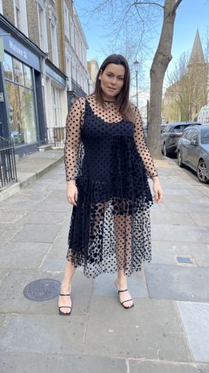 Paskal Polkadot Black Flocked Tulle Midi Dress