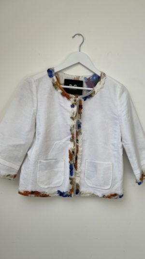 D&G White Cropped Shirt With Multicoloured Trimming
