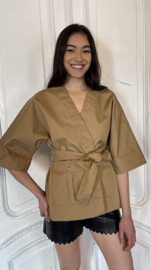 Ganni Kimono Camel Wrap Jacket