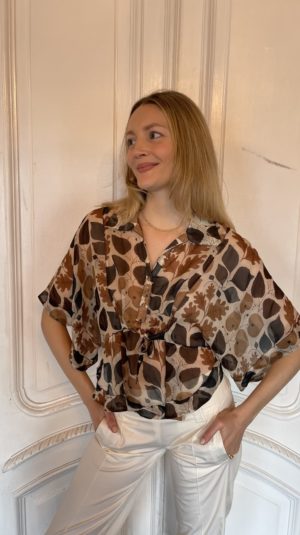 Mulberry Sheer Brown Leaf Print Top