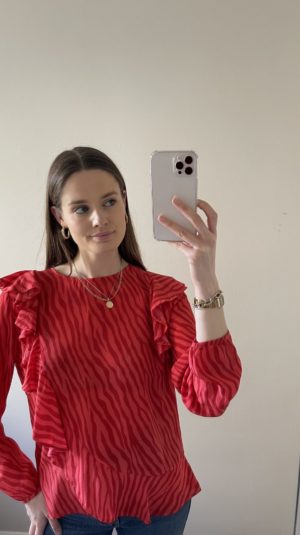 Custommade Red Ruffle Blouse
