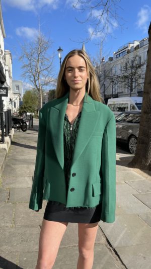 Plan C Cropped Green Single-Breasted Blazer