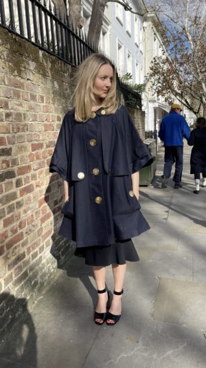 Burberry Navy Button Up Flared Trench Coat