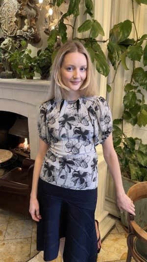 MARNI Grey floral printed blouse with puffed sleeve