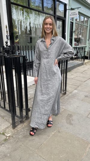 Asceno Porto Charcoal Maxi Shirt Dress