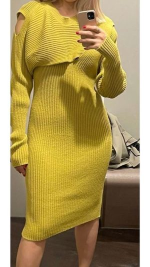 Bottega Veneta Yellow Wool Midi Dress