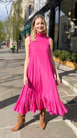 Maggie Marilyn Bright Pink Mock Neck Maxi Dress