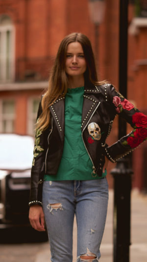 Philipp Plein Leather Jacket with roses embroidery
