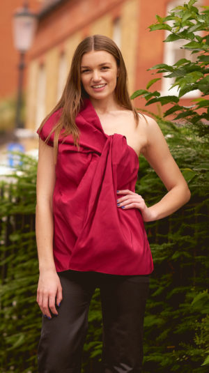 One-shoulder silk blouse