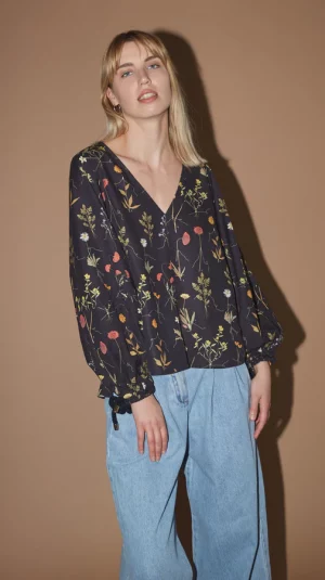 Mother Of Pearl Floral Black Blouse