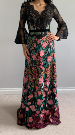 Marchesa Notte Floral And Lace Maxi Gown