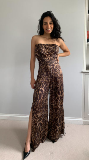 Alexandra Miro Leopard Print Strapless Jumpsuit