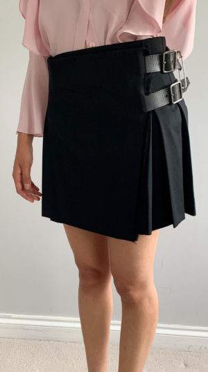 Burberry Black Pleated Buckle Mini Skirt