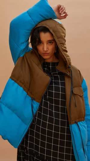 Stine Goya Blue And Brown Puffer Jacket