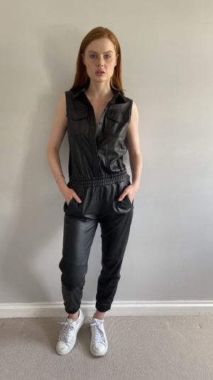 Tenax Black Leather Jumpsuit