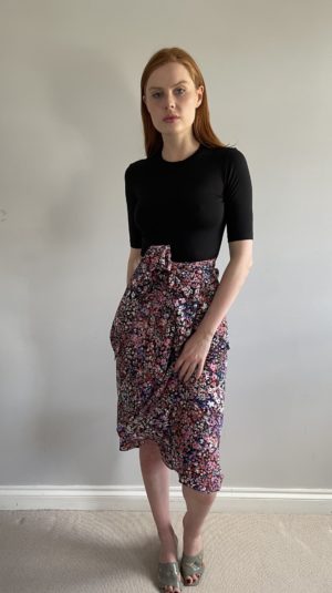 Maje Black And Floral Midi Dress