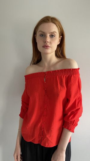 Maje Button Up Red Off The Shoulder Top