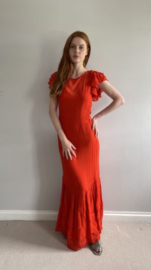 De La Vali Tierred Hem Red Maxi Dress