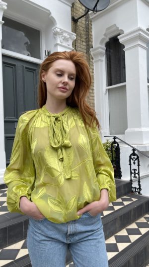 Stine Goya Green Sheer Floral Velvet Blouse