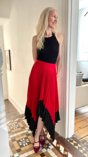 Georgia Hardinge Red and Black Midi Skirt