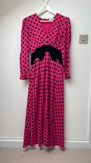 Rixo Pink Polkadot Maxi Dress With Bow